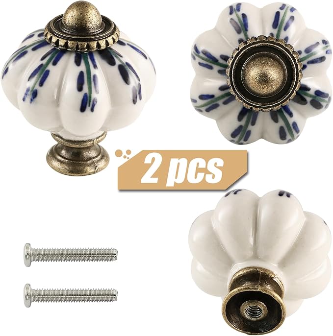 Ivory Pumpkin Knobs 2 Pack Ceramic Cabinet Knobs Vintage Drawer Pulls - Image 2