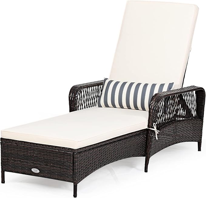 COSTWAY PE Rattan Chaise Lounge Chair, 6 Gear Adjustable Recliner by COSTWAY