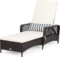 COSTWAY PE Rattan Chaise Lounge Chair, 6 Gear Adjustable Recliner by COSTWAY