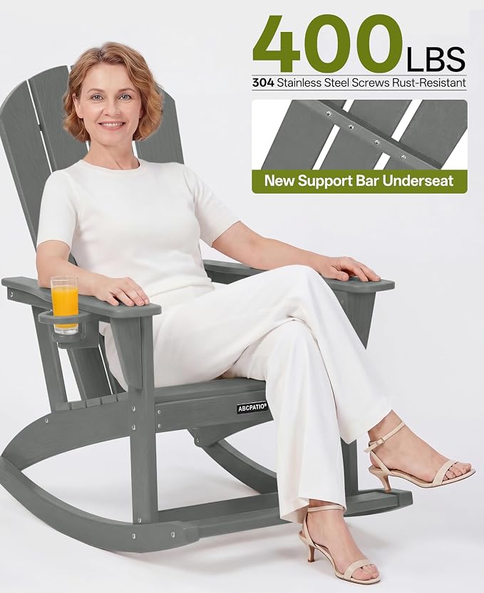 Outdoor Oversized Adirondack Rocking Chairs, All Weather HDPE Patio Rocking - Image 5
