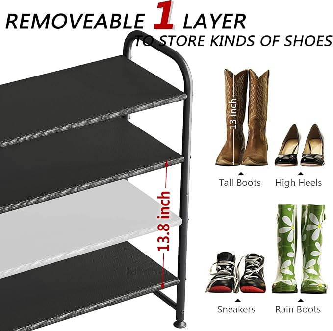 INGIORDAR Shoe Rack 4 Tier Long Storage Organizer Wide Metal Shoe Shelf - Image 5