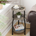 Round Side Table with Power Outlet & USB Ports, 3-Tier End Table with Storage - Image 4