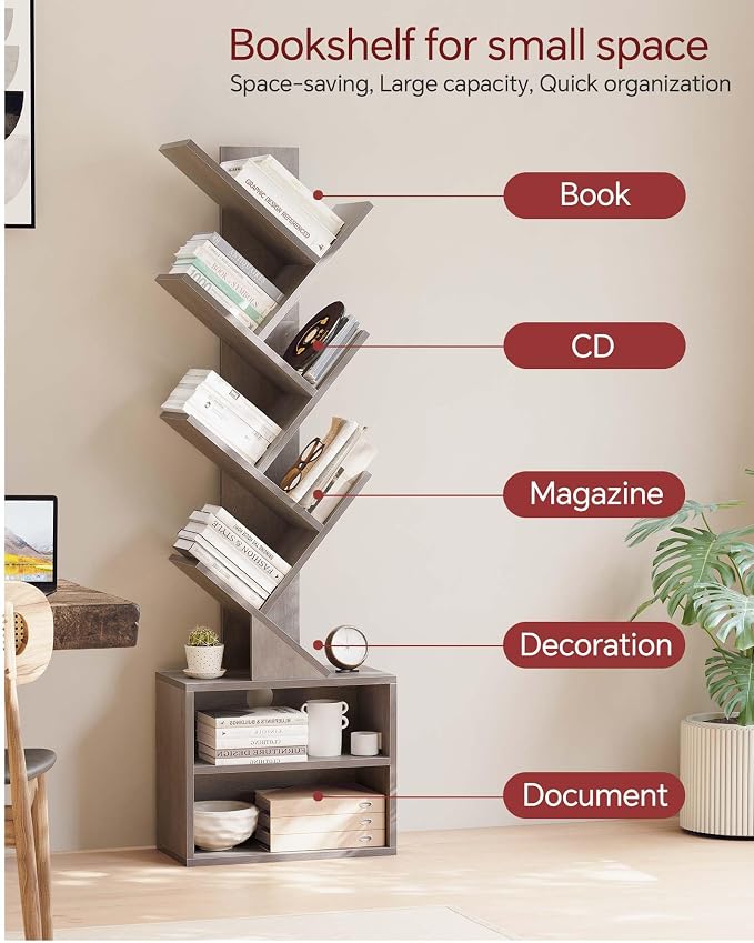 SUNMORY 6 Tier Tree Bookshelf, Tall Bookcase - Image 7