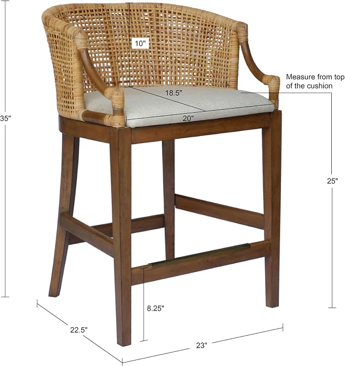 Martha Stewart Farmhouse Counter Height Bar Stools, Handcrafted Rattan Counter - Image 3