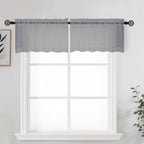 Grey Sheer Kitchen Valance for Windows Set of 2, Small Modern Rod Pocket Voile by OWENIE