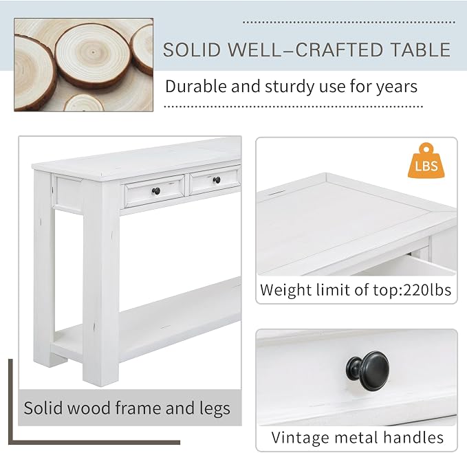 LKTART White Console Table, Solid Wood Sofa Table - Image 6