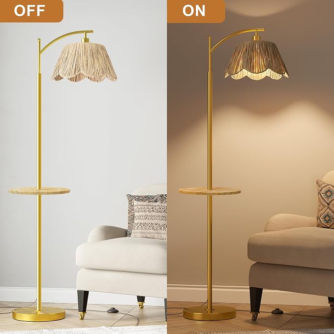 Oneach Floor Lamp with Table for Bedroom, Boho Standing Lamps with Foot Switch - Image 3