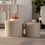 Round Wooden Nesting Coffee Table Set of 2, Circle Modern Accent End Side Table - Image 3
