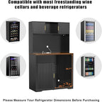 GDLF 72" Tall Bar Cabinet with Fridge Space, Fluted Coffee Liquor Hutch Cabinet - Image 7