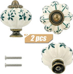 Ivory & Green Pumpkin Knobs 2 Pack Ceramic Cabinet Knobs Vintage Drawer Pulls - Image 2