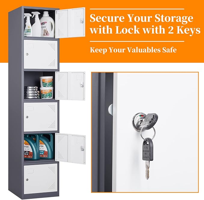 Metal Locker with 6 Doors, Lockable Locker Cabinet - Image 6