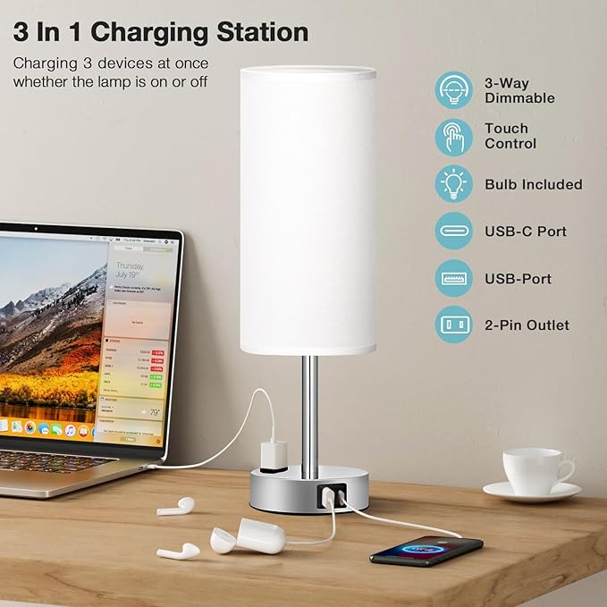 Fenmzee White Touch Bedroom Table Lamp - Image 3