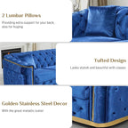 DAMAIFROM Velvet Couch Blue and Gold Sofa Luxury Loveseat 84.6" Mid Century - Image 3
