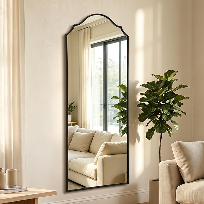 Besdomus Scalloped Full Length Mirror: 21"x56" Black Arched Floor Mirror by Besdomus