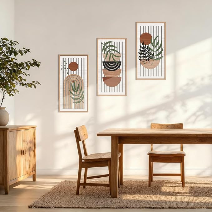 IARTTOP Boho Mid-century Modern Wood Wall Art 8x16 Inch Framed Bohemian - Image 2