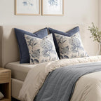 Set of 2 Euro Floral Pillow Covers 24x24 Inch Light Blue | Decorative Neutral - Image 4