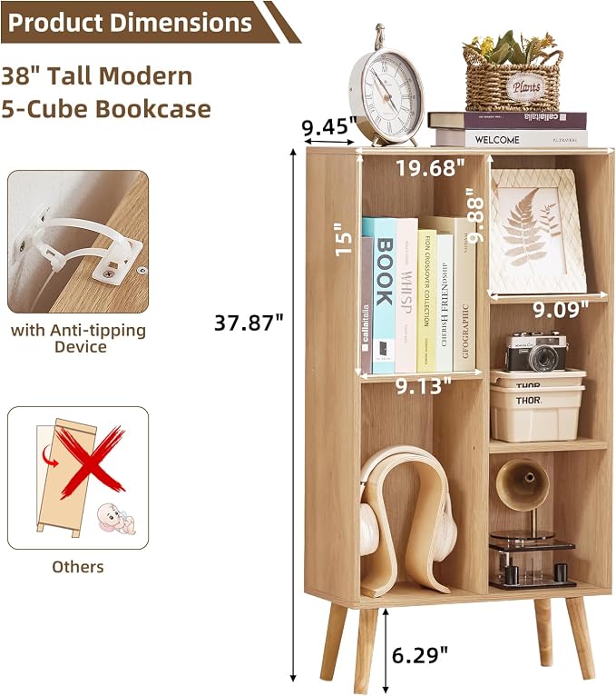 LEYAOYAO 5 Cube Bookshelf 3-Tier Bookcase - Image 2