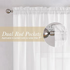 White Sheer Curtains 63 Inch Length 2 Panels, Elegant Voile Drapes - Image 2
