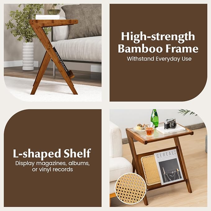 Giantex Rattan Side Table, Boho Nightstand - Image 7