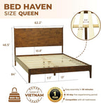 Acacia Haven Queen Bed Frame and Headboard, Platform Bed Frame Scandinavian - Image 2