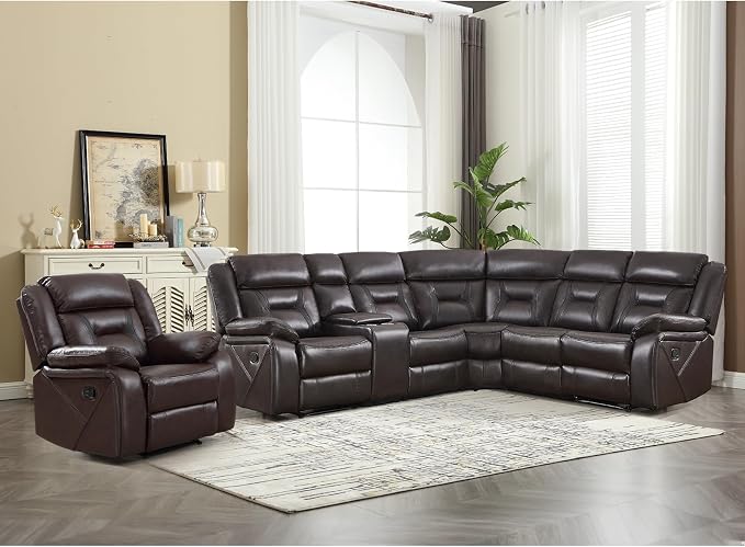 EBELLO Faux Leather Reclining Sectional Sofa Set by EBELLO