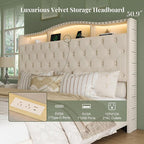 Belffin King Size Bed Frame and Headboard, 50.9" Velvet Upholstered Wingback - Image 3