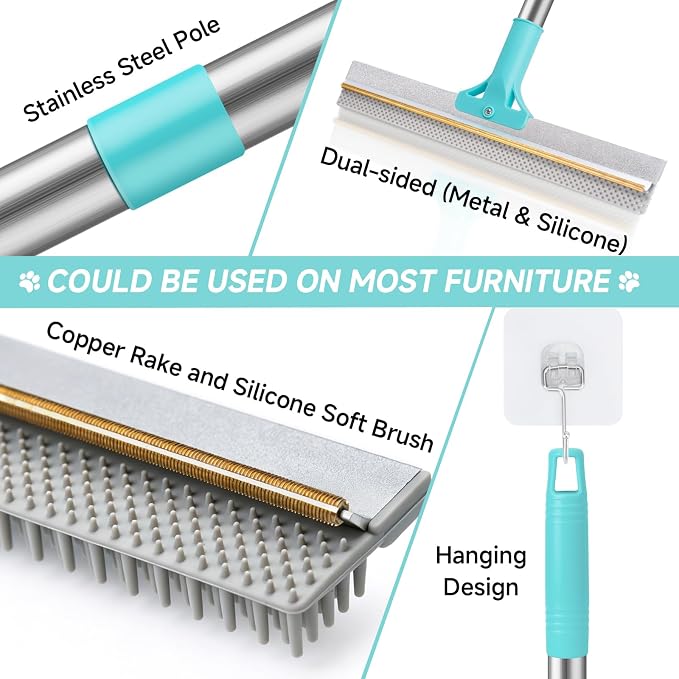 Carpet Rake for Pet Hair Removal Tool, Reusable Pet Hair Remover Broom - Image 9