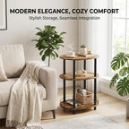 Small Rattan Side Table with Storage, 3 Tier Round/Oval End Table with Rattan - Image 3