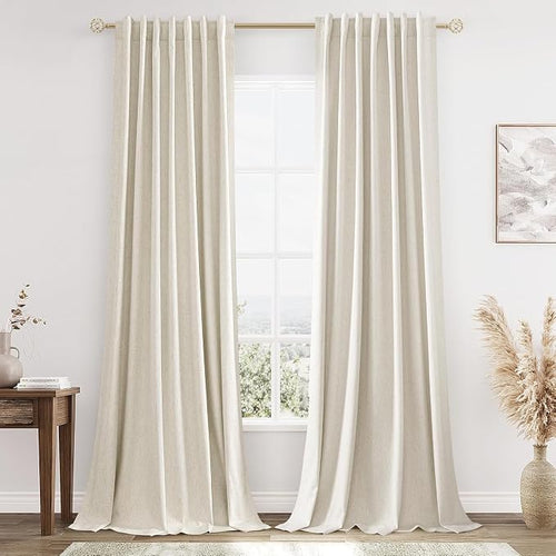 100% Blackout Linen Curtains 98 Inch Long by 52 Inch Wide 2 Panels Set by Guken