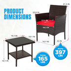 FDW | 3-Piece Patio Furniture Set | Brown & Red | Outdoor Wicker Furniture - Image 7