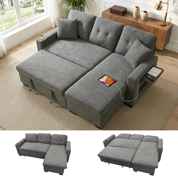 82" L Shaped Sleeper Sofa Bed, Pull Out Sectional Couch by KCGKCG