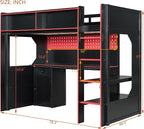 Modern Gaming Loft Bed with Built-in Desk, LED Lighting & Charging Hub –Twin - Image 2