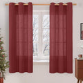 Burgundy Red Sheer Linen Curtains 63 Inch Length, Linen Textured Light by LAMIT