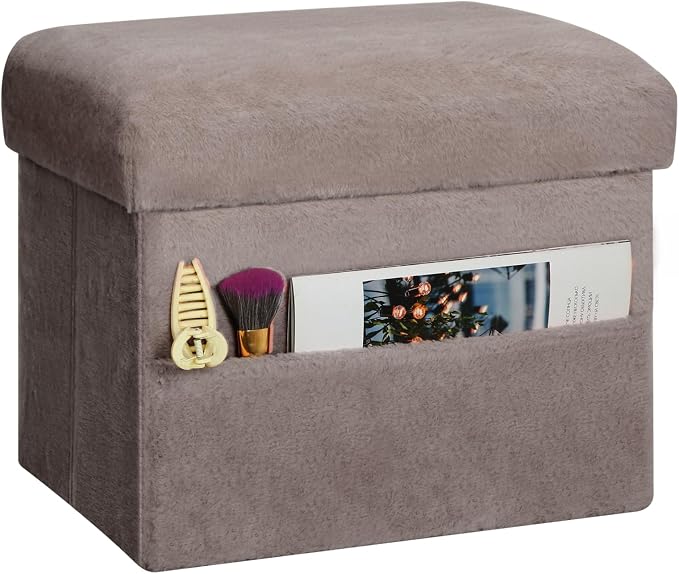 Ottoman with Storage, Folding Soft Fur Ottoman Foot Rest Stool with Thicker by FaiPueStore