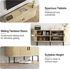 55''W Natural Storage Cabinet, Media Console, Tambour TV Stand, Television - Image 4