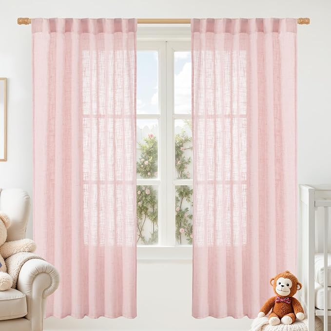 72 inch Pink Semi Sheer Linen Curtains by LAMIT