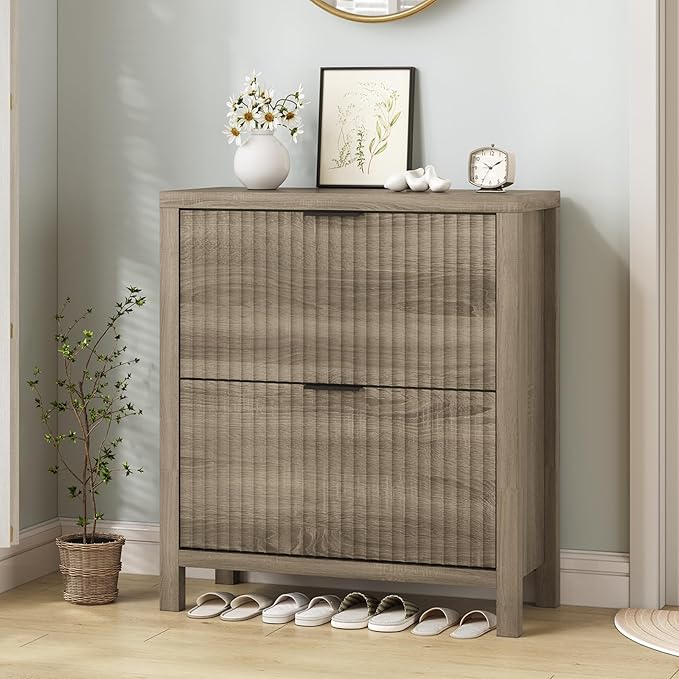 YOMILUVE Shoe Cabinet Storage for Entryway, Fluted Shoe Cabinet - Image 3