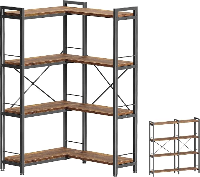 Huuger 4 Tier Bookshelf, L Shaped Corner Bookshelf by Huuger