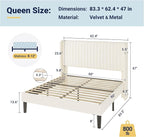Allewie Queen Size Velvet Bed Frame/Vertical Channel Tufted Wingback - Image 2