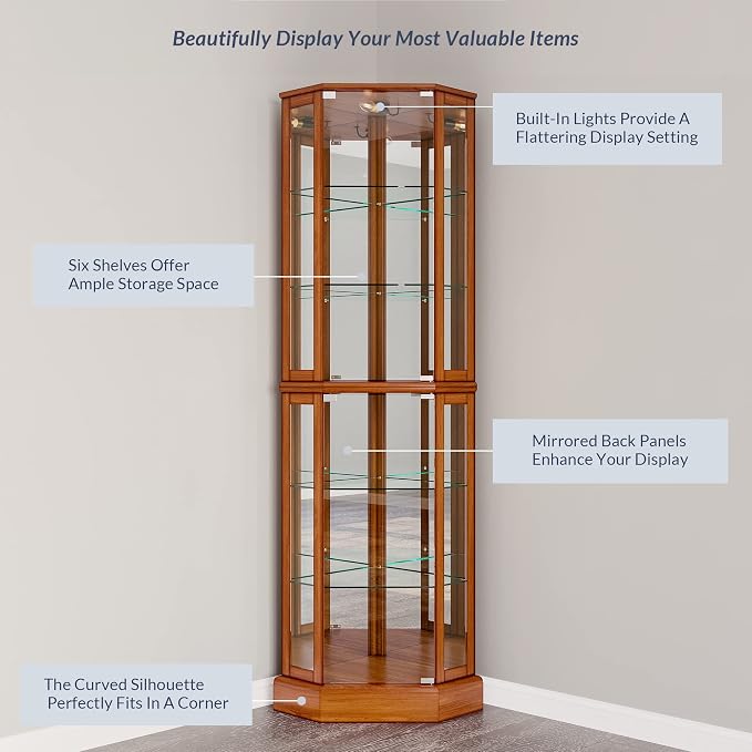 BELLEZE Lighted Curio Cabinet Corner Display Case - Image 5