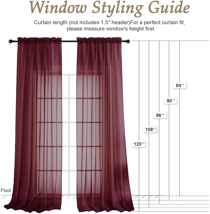 Wine Bedroom Curtains 2 Panel Sets 90 Inch Length, 59 Inch Extra Wide Light - Image 2