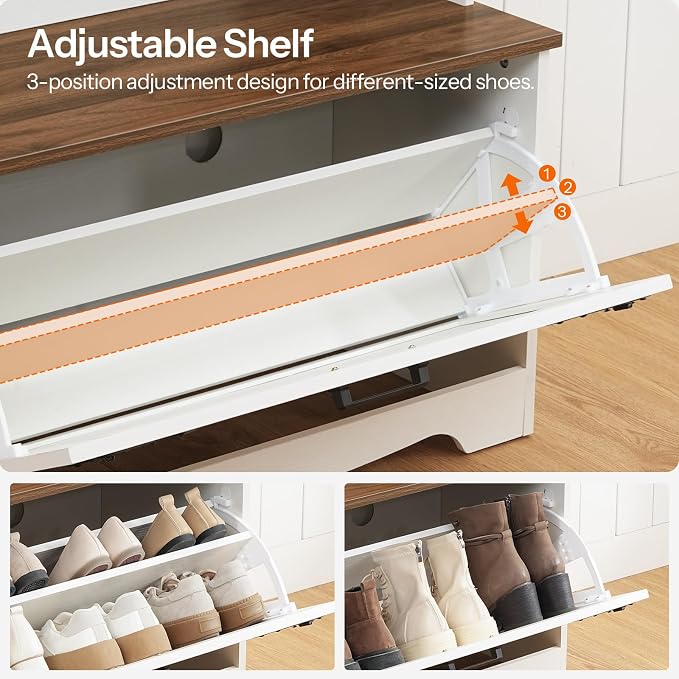 HOOBRO Hall Tree with Bench, Entryway Bench with Coat Rack and Shoe Cabinet - Image 4