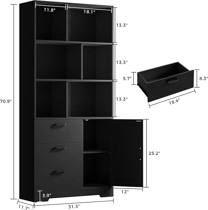 IRONCK Bookshelf, 70.9 Inch Tall Bookcase, 3-Tier Bookshelves - Image 3