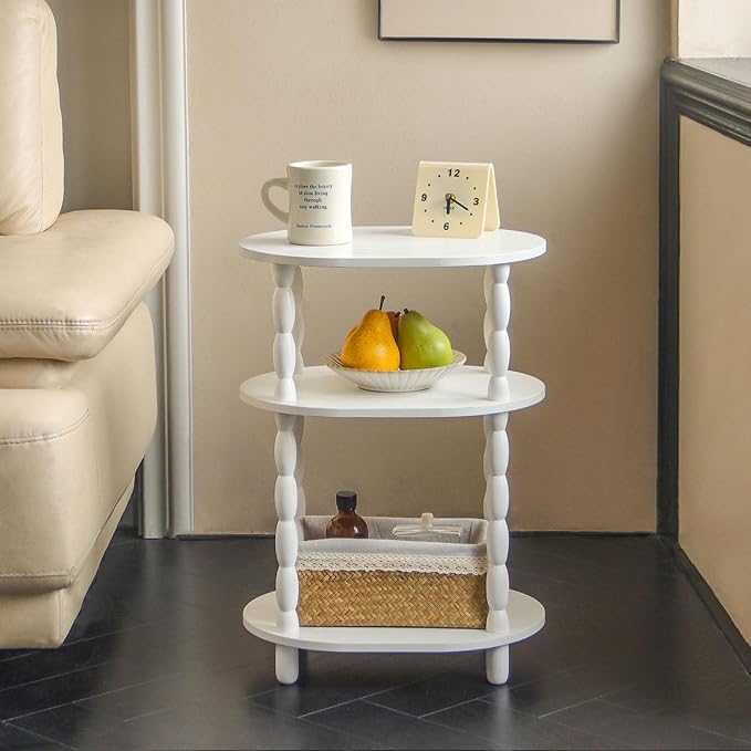 MaxSmeo White Side Table with Charging Station, 3-Tier Small Oval End Table - Image 7