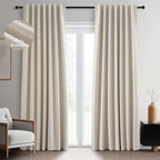 Topfinel Cream Linen Blackout Curtains 102 Inch Length 2 Panels Set by Topfinel