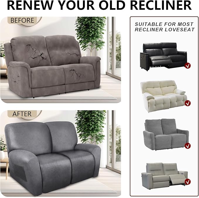 ANARACHON Loveseat Recliner Cover Leather Look Recliner Loveseat Covers - Image 6