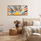 IARTTOP Large Boho Sun Wall Art Framed Wooden Art Wall Decor Rainbow Sun Rising - Image 4