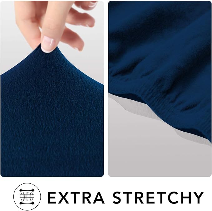 PureFit Stretch Oversized Couch Covers Fleece Sofa Slipcovers Navy | 1-Piece - Image 4