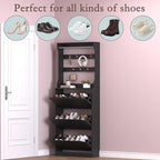 BORNOON Shoe Cabinet with 3 Flip Drawers & Coat Rack, Narrow Hidden Shoe - Image 4