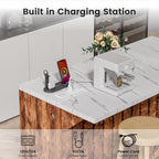 Home Bar Unit with LED Lights and Charging Station, Imitation Marble Mini - Image 6